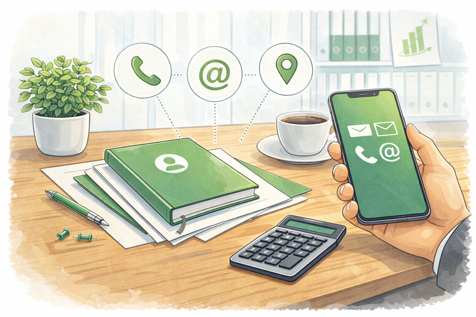 Ilustrace kontaktu a spojení s firmou